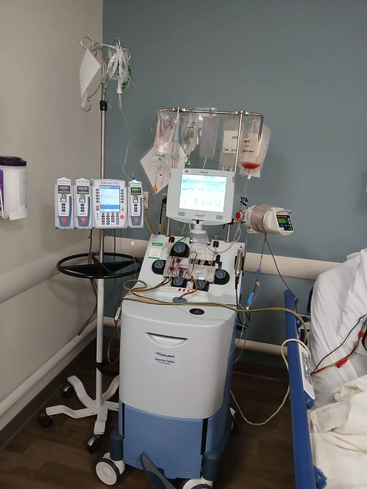 Karla during the apheresis treatment process